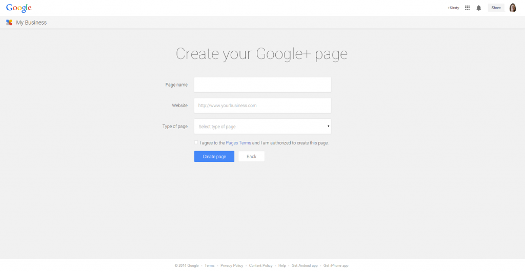 Google Plus - creating a new company page