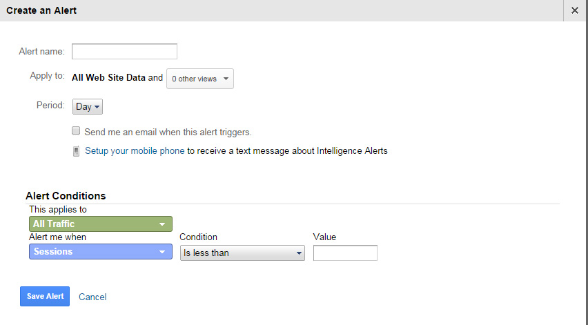 Create an alert in Google Analytics