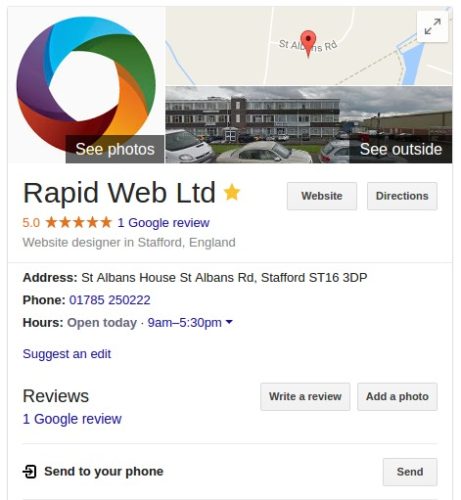 Local Business rich snippet in Google's search results